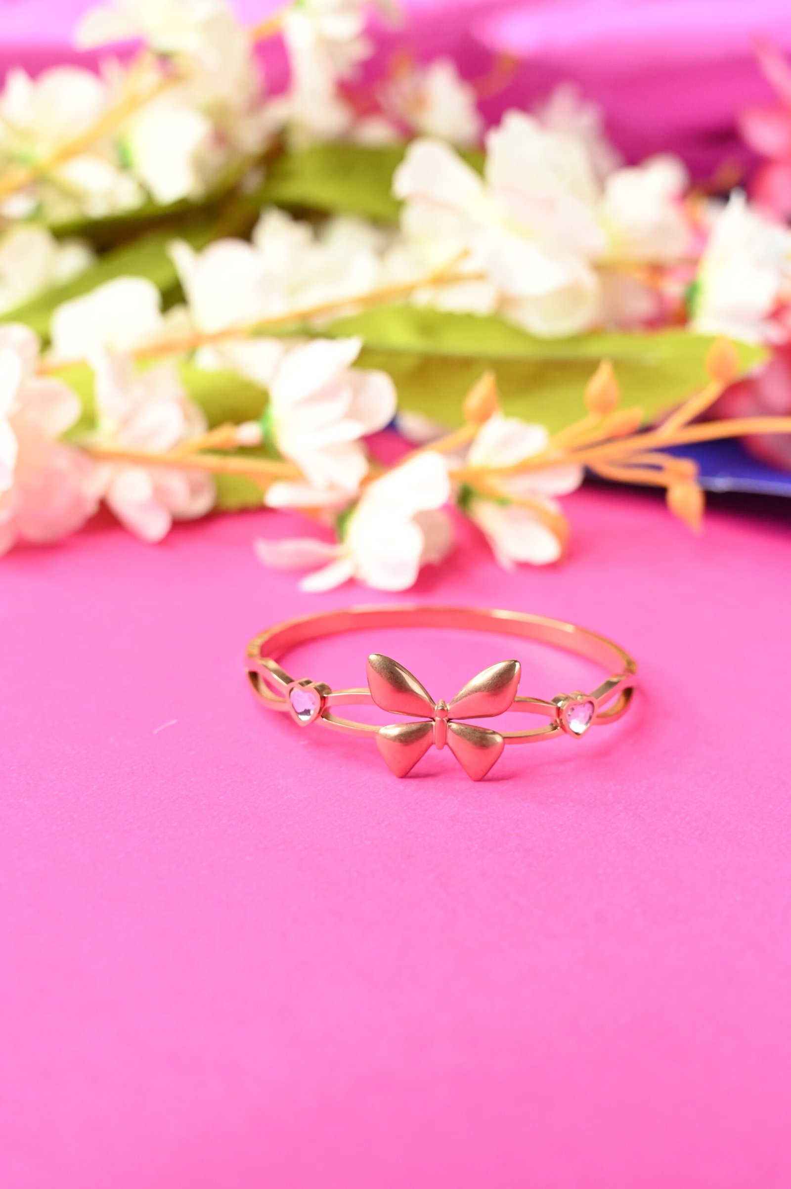 Butterfly Charm Bracelet with twin Heart Crystals - Image 3