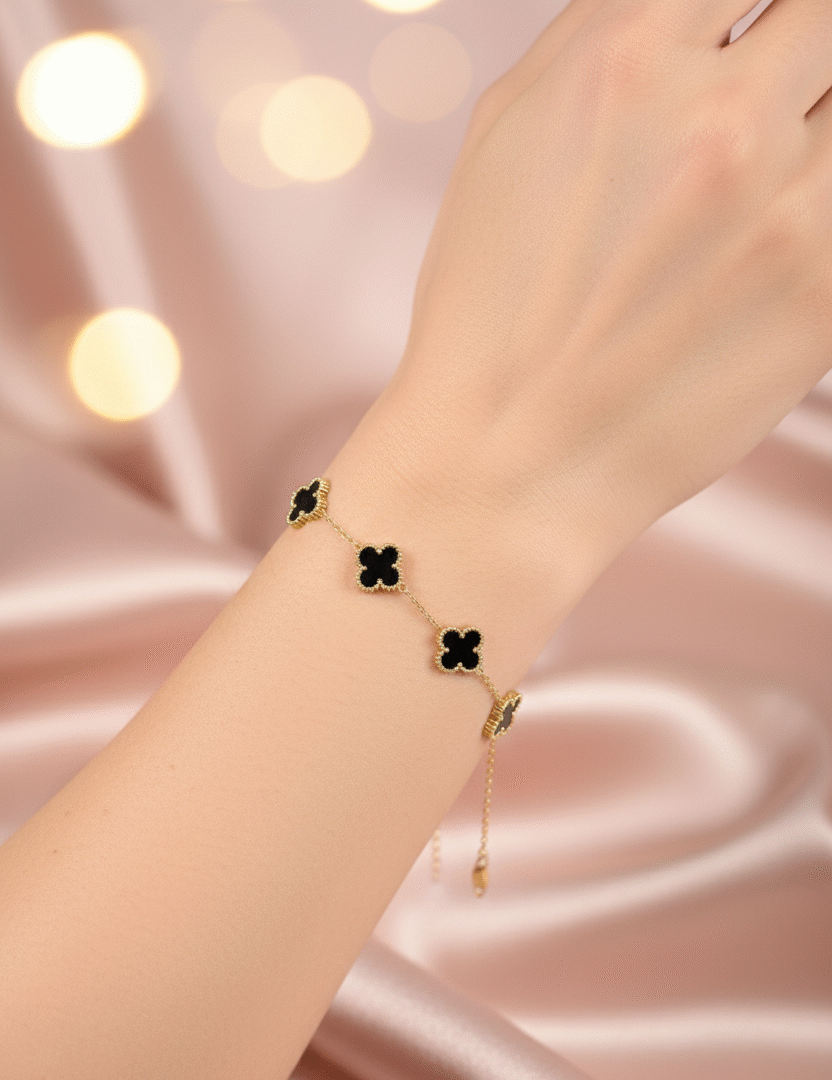 Midnight Clover Charm Bracelet