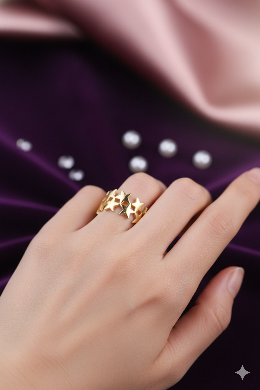 Celestial Sparkle Star & Pearl Ring - Image 2