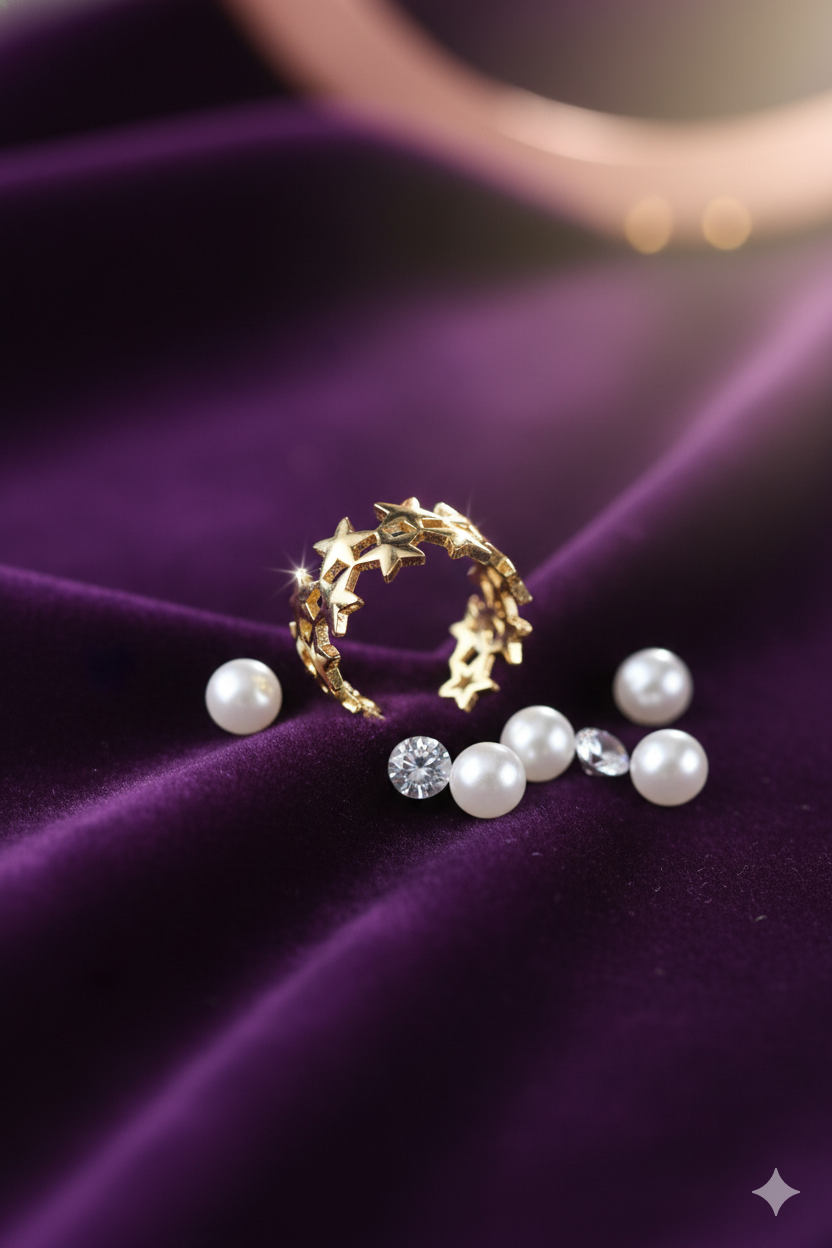 Celestial Sparkle Star & Pearl Ring