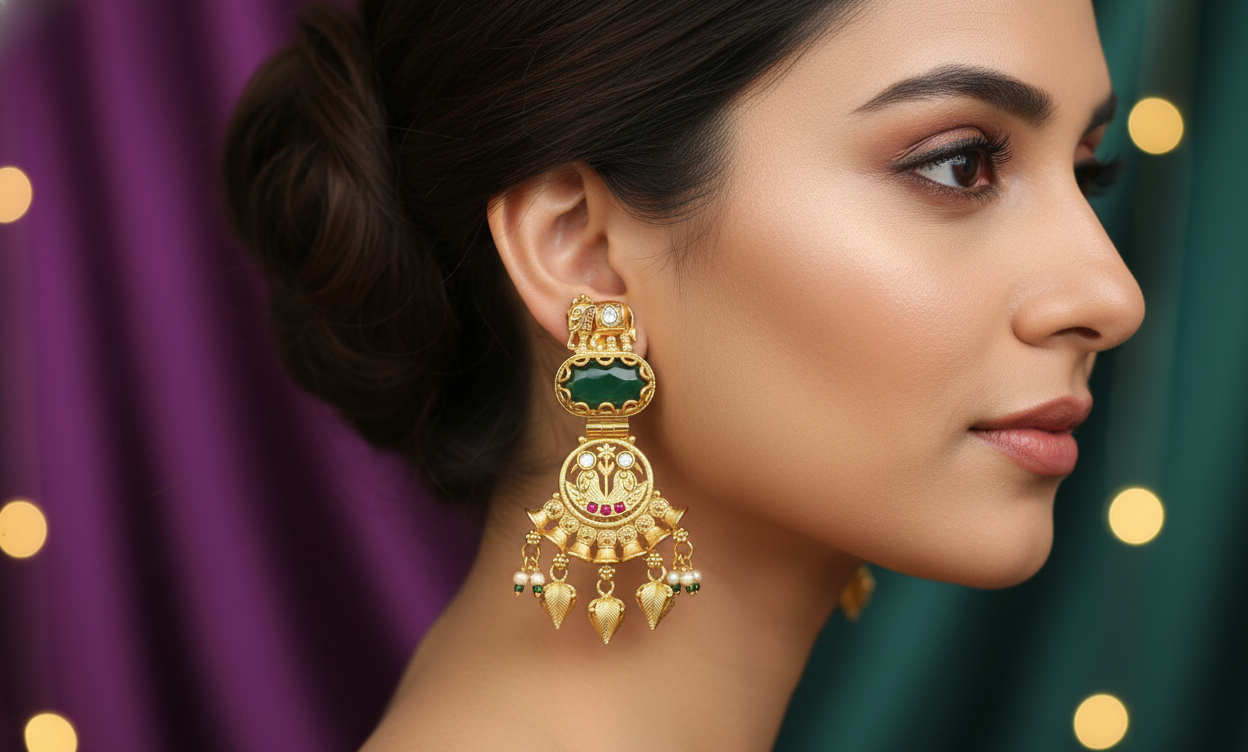 Royal Temple Elephant Jhumka Earrings - Image 2