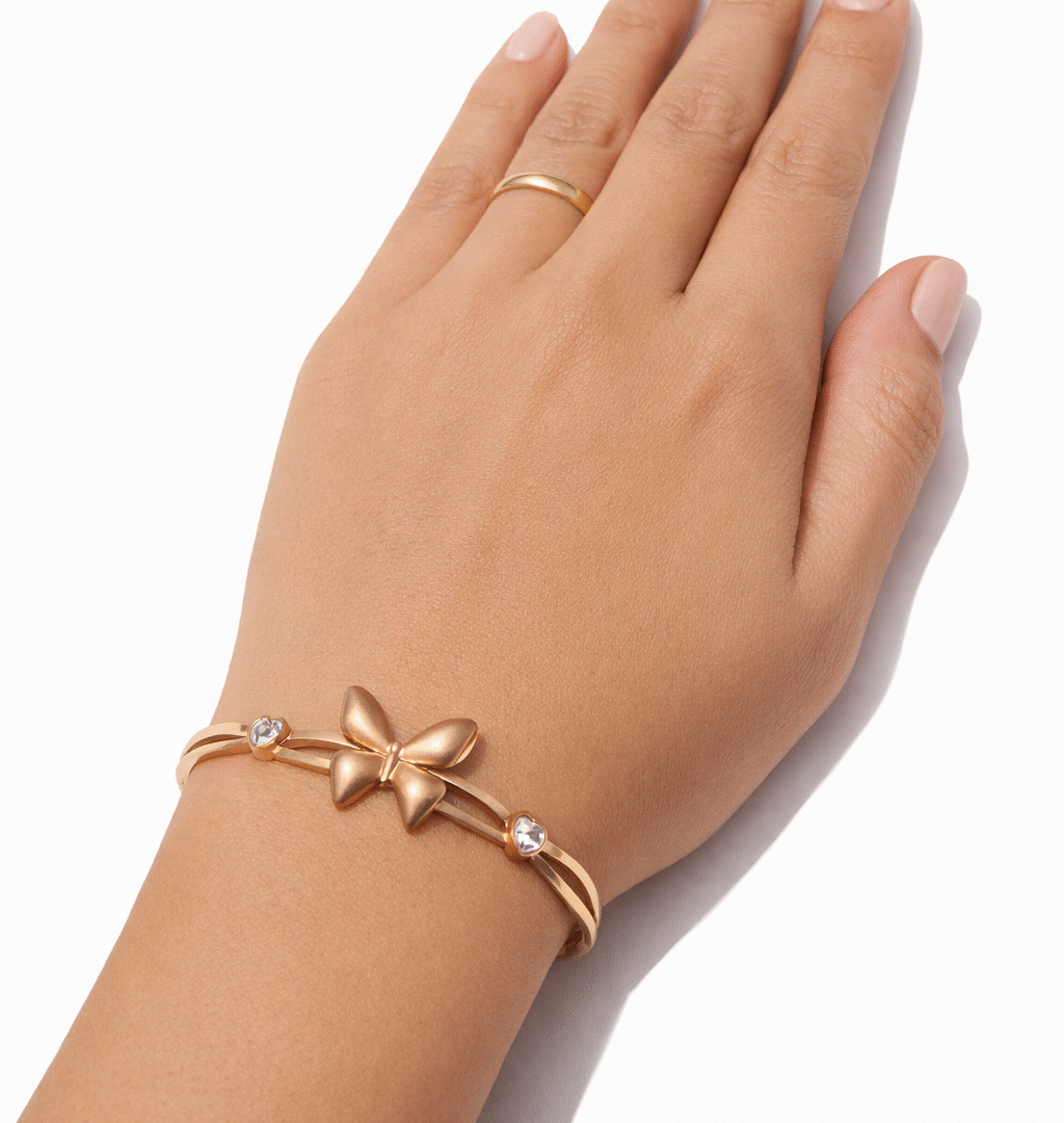 Butterfly Charm Bracelet with twin Heart Crystals