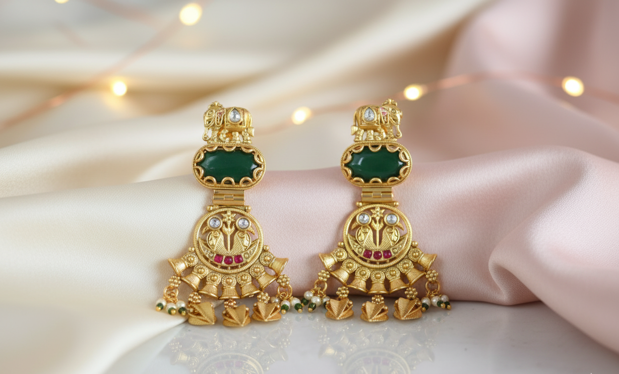 Royal Temple Elephant Jhumka Earrings