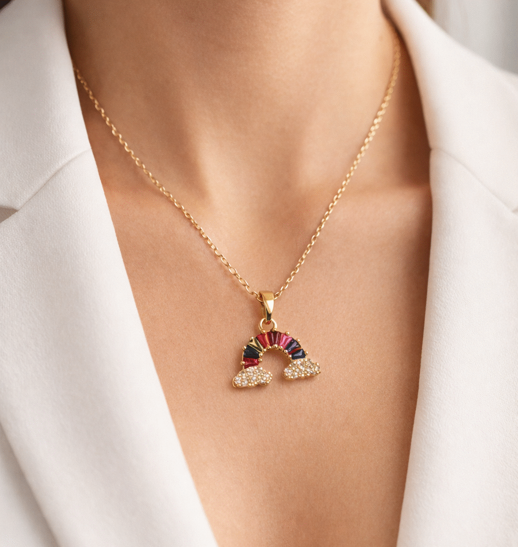 Gold Plated Rainbow Cloud Pendant Necklace for Women