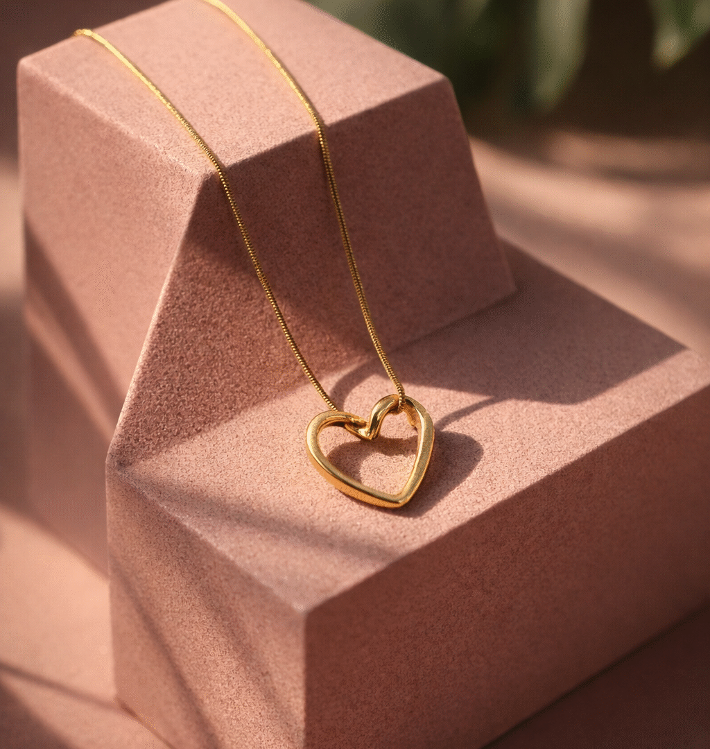 Gold Plated Open Heart Pendant Necklace for Women