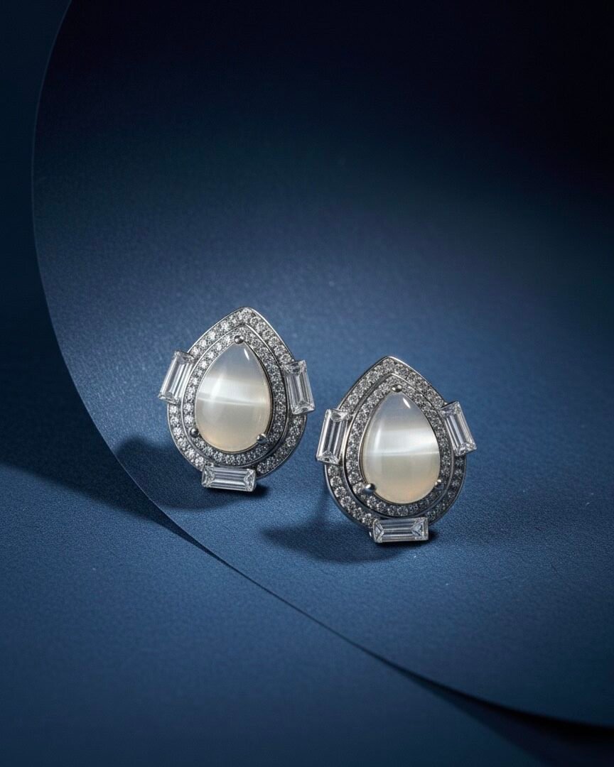 Luxury Teardrop Pearl Crystal Stud Earrings for Women | Designer Party Wear Statement Studs